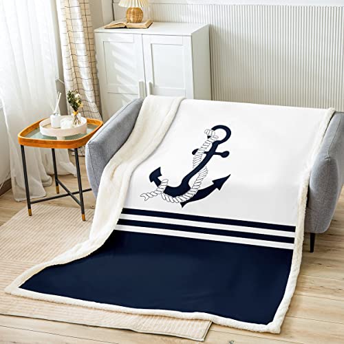 Couverture aventure marine bleu et blanc, cadeau idéal pour chambre d'enfant