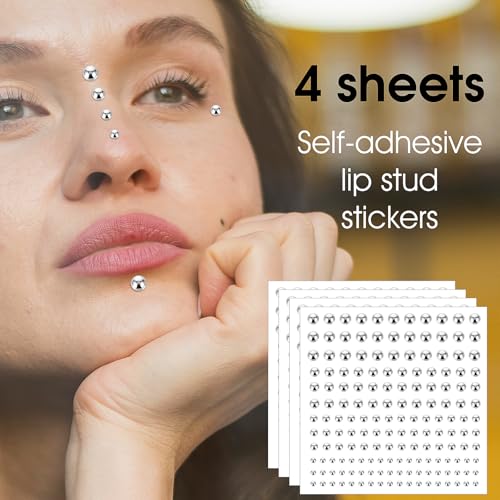Mabor Selbstklebende Lippe Stecker，660 Stück Fake Piercing zum Aufkleben Nasenstecker Augenbrauenstecker Bauchnabelaufkleber Y2K Punk Piercing 3/4/5/6mm für Den Täglichen Gebrauch Make up Performance