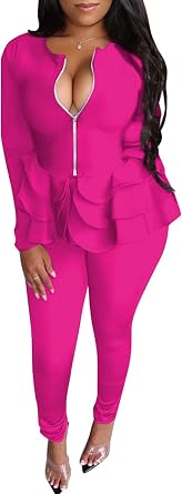LKOUS Womens Casual Suits 2 Piece Set,V Neck Long Sleeve Blazer and Pencil Pant Business Sets