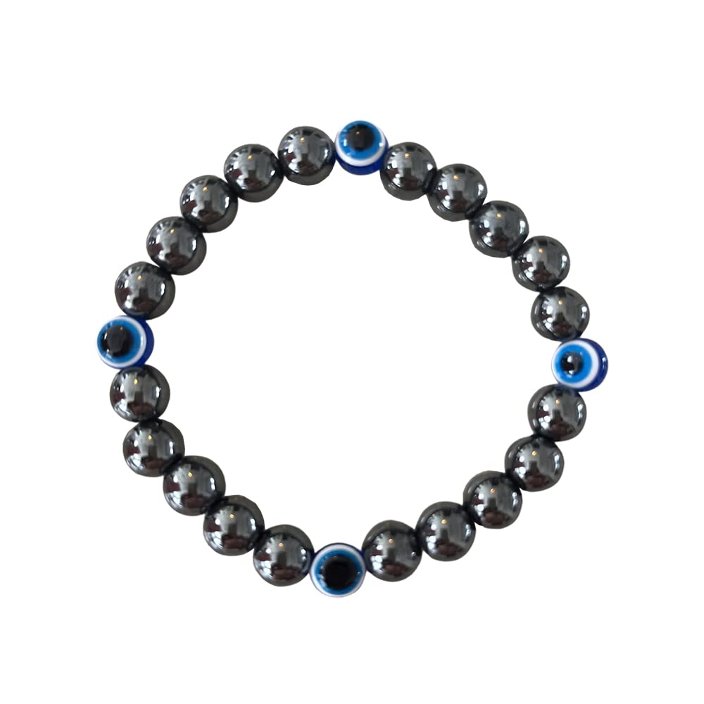 VIE Evil Eye Beaded Stretch Bracelet, Hematite