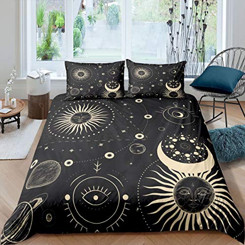 Homemissing Universe Planet Bedding Set for Girls Boys Sun and Moon Comforter Cover Galaxy Stars Duvet Cover Boho Exotic Vintage Bedding & Linen King Bedding 3Pcs
