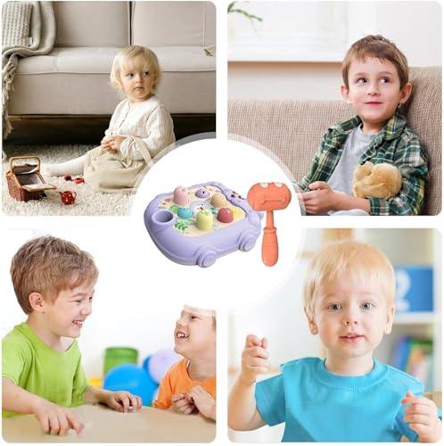 Image of BeFunky Whack Game Mole - Interactive Fidget Toy and Game for Toddler | Cartoon Bunny Design Hammering and Pounding Toys with Hammer (Purple)