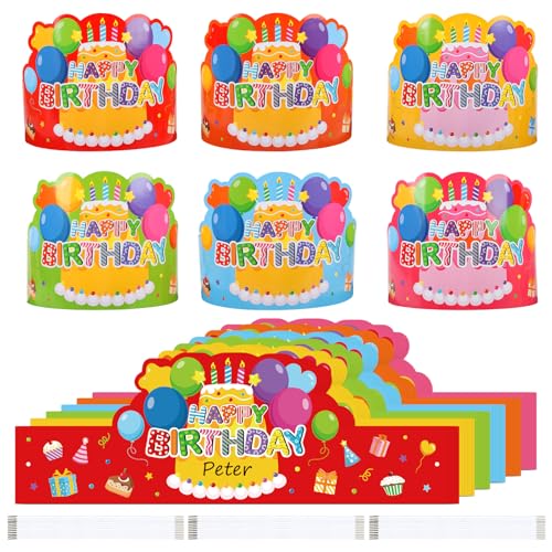36 Pack Birthday Crowns for Kids Classroom Paper Adjustable Birthday Hat Crowns for School Party Supplies (Colorful 36)