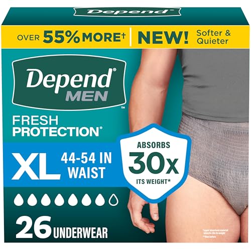 Image of Depend Fresh Protection Adult Diapers, Incontinence Underwear for Men, Disposable, Maximum, Extra-Large, Grey, 26 Count, Packaging May Vary
