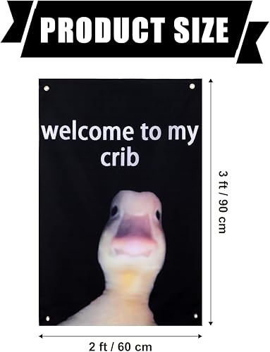 Miniatura 2 de Bandera divertida con texto en inglés "Welcome to My Crib", de 2 x 3 pies, con 4 ojales de latón brillante para tapiz, dormitorio, decoración del