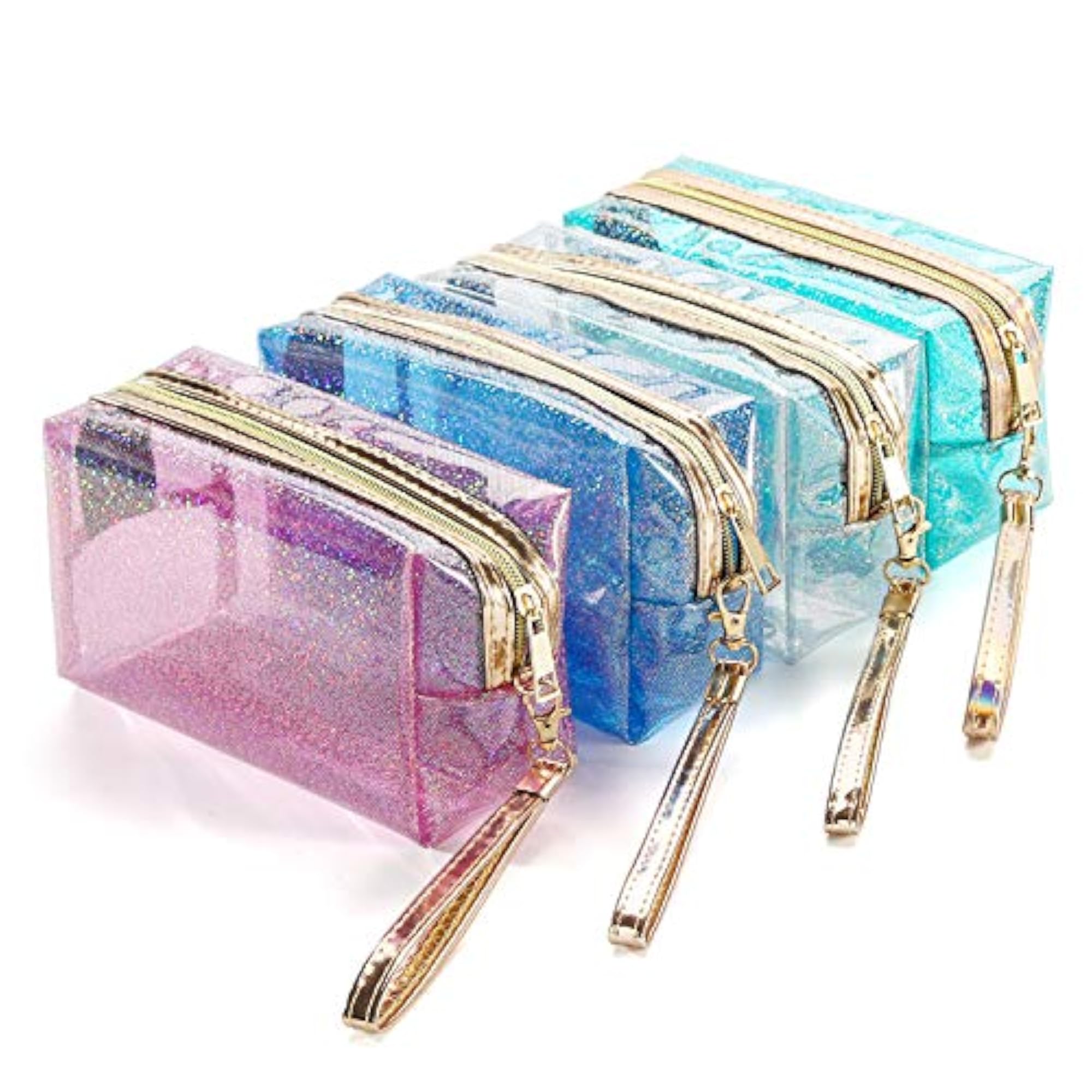 4Pcs Waterproof Cosmetic Bags with Handle Strap, Clear Makeup Pouch