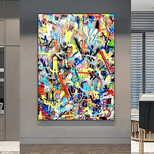Graffiti pop art garçon toile pour salon moderne, décoration murale urbaine chic 60x80 cm