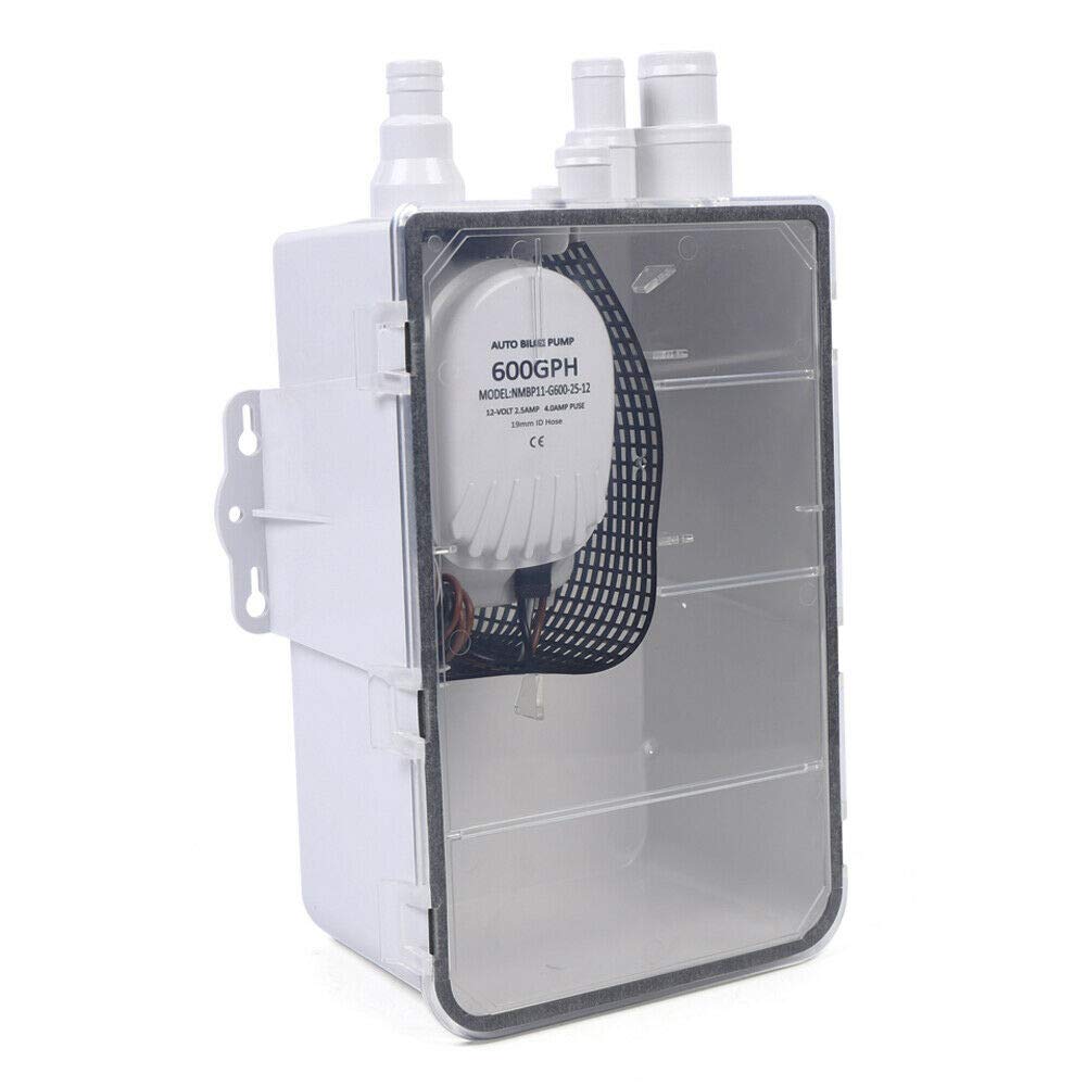 600GPH Dusche Pumpensystem mit Schwimmerschalter, Einlässe Ablauf Kit System Duschsumpfpumpensystem Bilge 12V 750 GPH Multi Port Drain Box