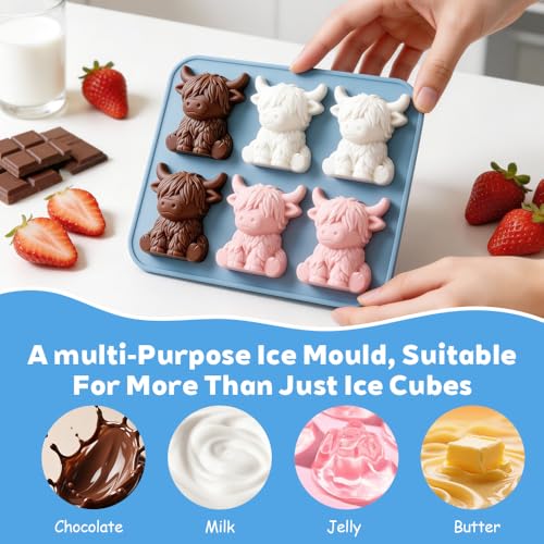 Mini Highland Cow Ice Cube Tray, 3D Highland Cow Ice Cube Mold, Cute Highland Cow Silicone Ice Cube Tray, Silicone Animal Ice Cube Tray for Candy, Jelly, Chocolate, Homemade Treats (Blue+Pink) - Image 6