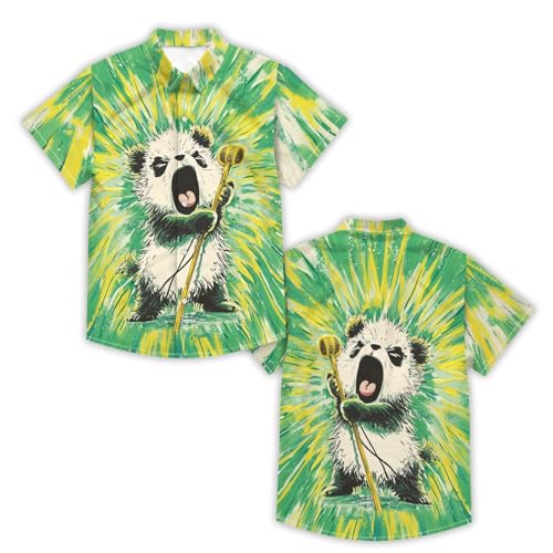 Image of Kids Tie-dye Hawaiian Shirt 80s Button Down Retro Short Sleeve Casual Beach Tropical Funny Party Outfits for Boys