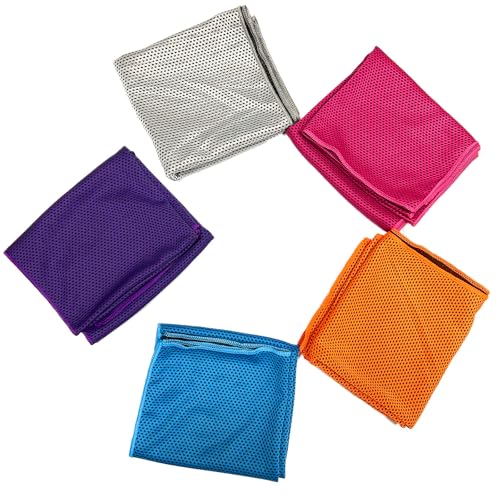 5 Pack Cooling Towel 47″x13.78″(120x35cm) Microfiber, Soft Breathable Chilly Towel Stay Cool for Yoga, Sport, Gym, Workout, Camping, Fitness, Running(5, Grey+Blue+Rose Red+Purple+Orange)