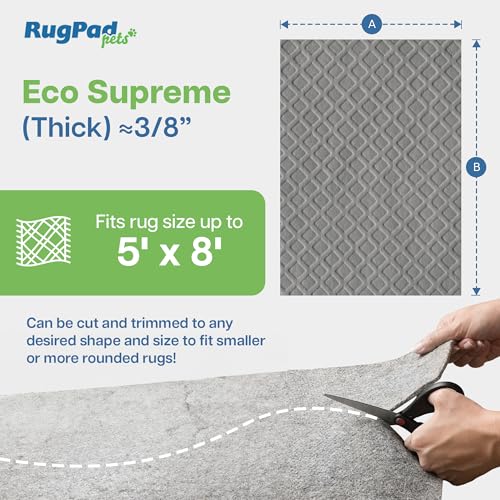 Image of Waterproof Rug Gripper | 5x8 ft - 3 /8 inch | Washable Non Slip Rug Pad - Safe for All Floors - Made in the USA - Protects Floors and Locks Rugs in Place - Pet-Friendly