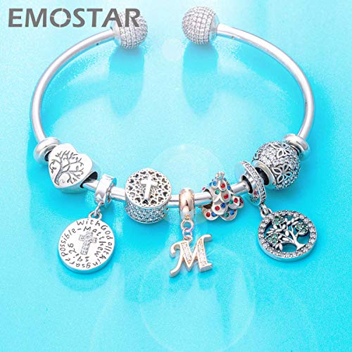 EMOSTAR Letter Charms Initial A-Z Alphabet Beads, Rose Gold 925 Sterling Silver Dangle CZ Birthstone Pendant, Gifts for European Charm Bracelet/Mothers Day/Birthday4