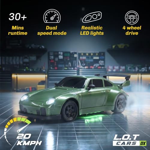 Image of L.O.T TOYS Flare Premium RC Drift Car | 4WD 20Kmph with Boost Mode, 2.4Ghz Long Range Remote, Hard Shell Body, LED Headlights, Race-Ready Build (Burnout Green)