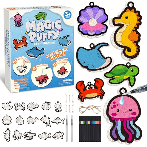 DkevEu 3D Puffy Art Kit - Magic Puffys Texture Painting Kit Puff Paint by Number Craft Kits for Kids Arts and Crafts for Kids Gift for Boys & Girls Ages 4 5 6 7 8 9 10 (Ocean Theme)