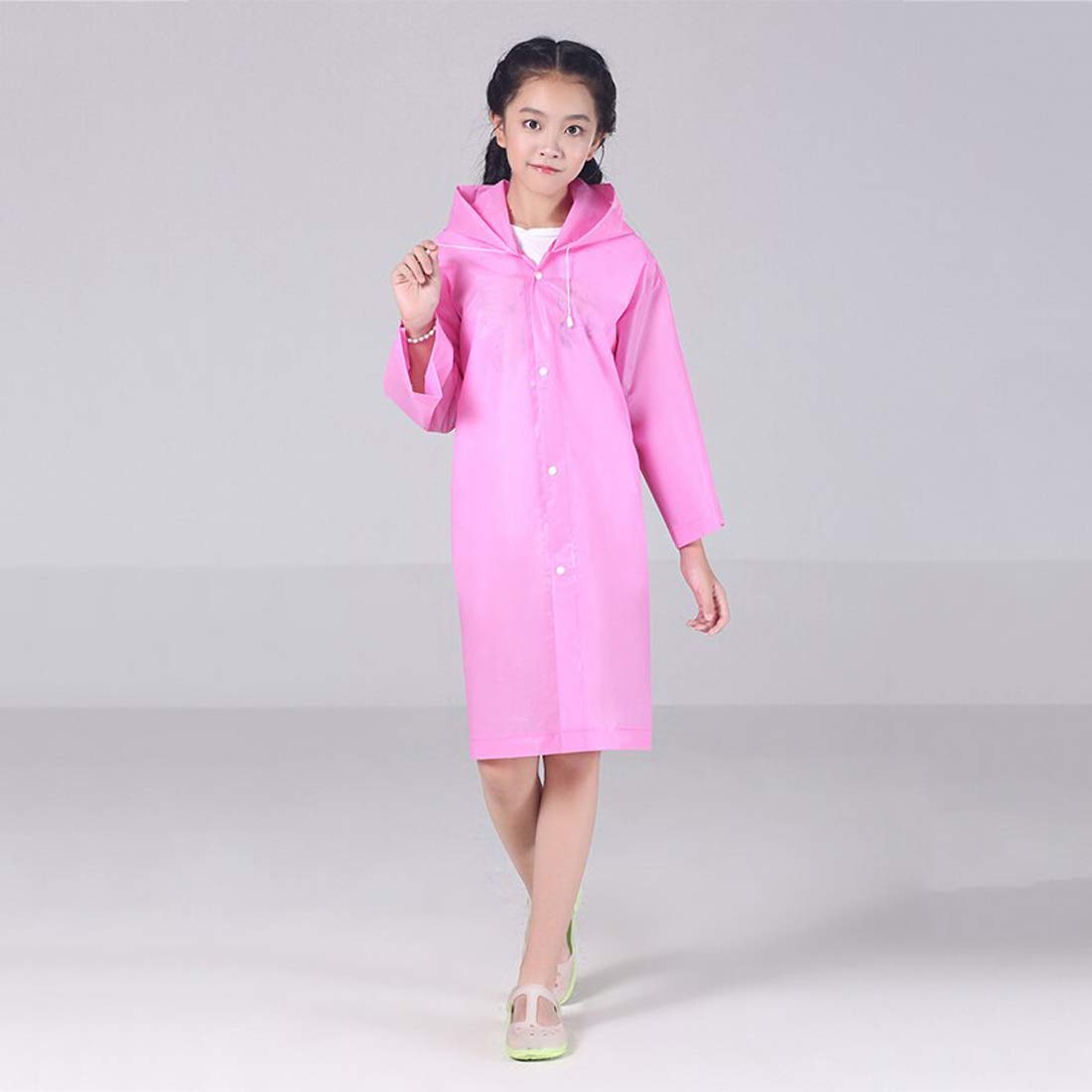 Devil Kids Girl's PVC Full Sleeve With Hooded Plain Raincoat (Pink, 11-12 Years) - Image 3 thumbnail