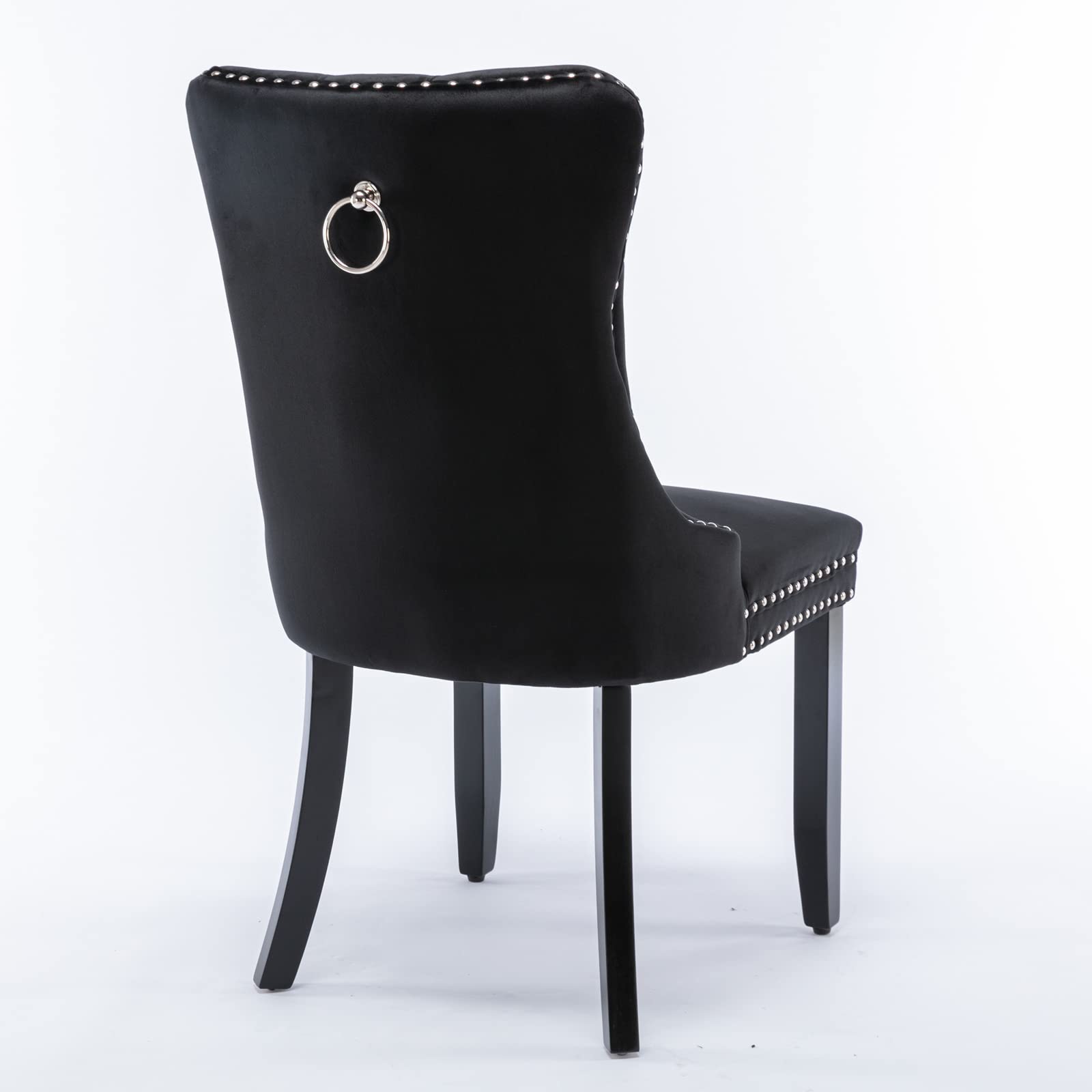 Nikki Collection Krzesła do jadalni, 2-częściowy zestaw – nowoczesny materiał welurowy z drewnianymi nogami i obramowaniem główki paznokci, czarne