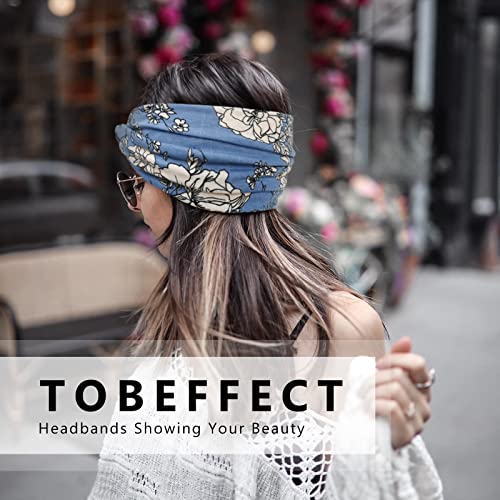 Image of Tobeffect Wide Headbands for Women, 7'' Floral Printed Turban Headband Boho Hairband Twist Hair Accessories, 6 pack