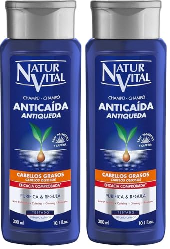 NaturVital - Champú Anticaída para Pelo Graso, Sin Parabenos ni Siliconas, Previene la Caída del Cabello, Champú Natural Fortificante, para Hombres y Mujeres, 300ml (Paquete de 2)