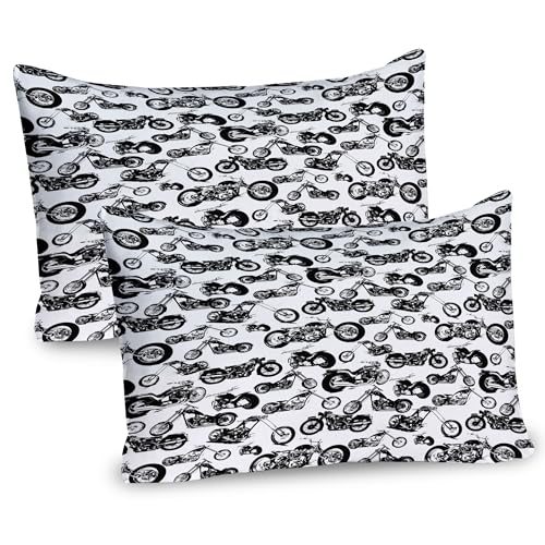 Ambesonne Manly Pillow Sham Set of 2, Different Models of Motorbikes Race Adventure Amusement Extreme Sport Theme, Quality Microfiber Bedding Item for All Seasons, 30