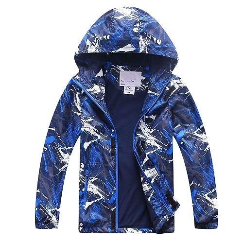 Boys Waterproof Fleece Jacket Kids Windproof Hooded Coat Child Lightweight Windbreaker Hiking Skiing Jacket