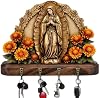 Llavero de pared sagrado de Nuestra Señora de Guadalupe en 2D, con 4 ganchos de metal para la entrada, llavero de pared sagrado de Nuestra Señora de Guadalupe, soportes de madera multifuncionales para el hogar con tema de comunión 2