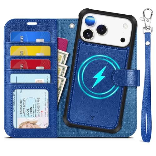 Coque iPhone 17 Pro Max 2 en 1 TUCCH amovible en simili cuir bleu saphir