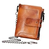 Carteras de cuero con cadena para hombre, antirrobo, billetera para tarjetas de crédito, hebilla de cremallera, múltiples ranuras para tarjetas, cartera de cuero vacuno para dinero de papel, Amarillo,