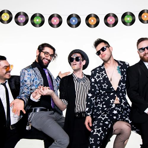 Image of Vuzvuv 48Pcs 70s 80s 90s Disco Records Paper Cutouts with 100Pcs Glue Points,Records Cut Outs Bulletin Board Decorations for Birthday Party Theme Decor Supplies