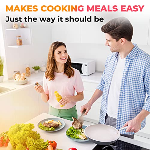 Mueller 8-Inch Non Stick Frying Pans, No Pfoa Or Apeo, Heavy Duty German Stone Coating Cookware, Aluminum Body, Evercool Stainless Steel Handle,L. Grey #TOP6