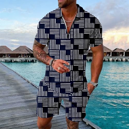 Ensemble rayé homme coupe confortable contre la chaleur estivale