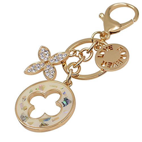 Nument(TM) Charms Four Leaf Clover Keychain Beautiful Rhinestones Women Girls Car Keychain Key Ring Handbag Decoration Gift Box Packed