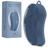 MainBasics Silicone Body Scrubber Dual-Sided Shower Loofah and Massaging Nodes (Dark Blue, Massage)