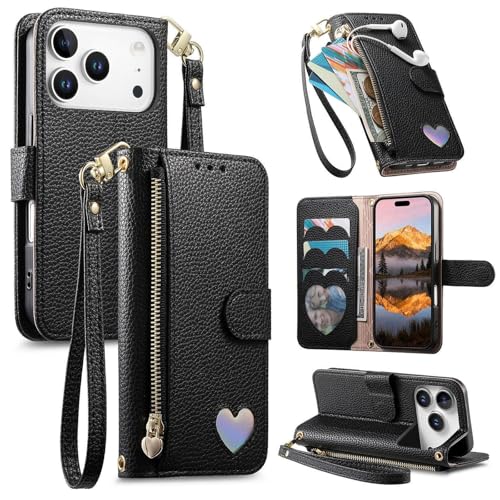 Étui pour Samsung S26 Plus portefeuille anti-perte avec fermeture éclair noir