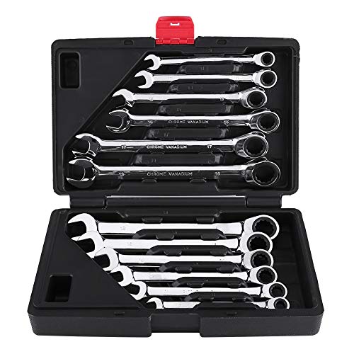 GOTOTOP Chiave a cricchetto Set 8-19mm, 12 Pezzi Testa Fissa Pezzi Metrica Combinazione Chiave con cassa di attrezzo per la riparazione di auto