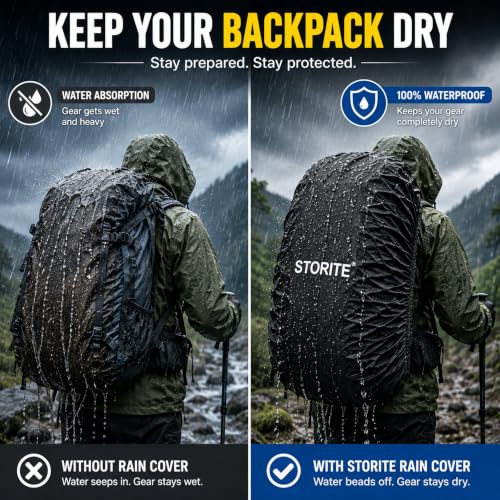 Image of Storite Big Size Rain Cover for 55L to 75L Rucksack Backpack, Black