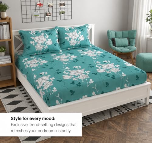 Image of 255 TC Glace-Cotton All Around Elastic Fitted Bedsheet, Elastic Fitted Bedsheet King Size Bedsheet for Double Bed with 2 Pillow Covers, Size - 72 x 78 x 8 Inch Color White