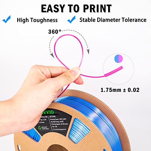 Image of OVV3D PLA Filament 1.75mm, Silk PLA Dual Color Filament, Sky Blue and Rose Red Coextrusion Filament, Multi Color Change 3D Printing Materials + /-0.02mm, 1kg /2.2lb