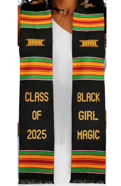 Black Girl Magic Graduation Stole 2025 | Kente Stole Class of 2025 | Kente Graduation Stole 2025 | Authentic African Art