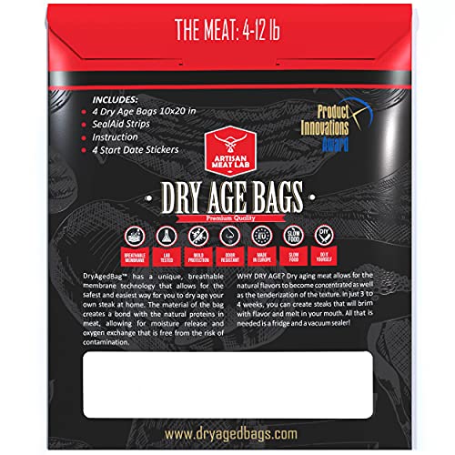 Artisan Meat Lab Dry Age Bags For Meat Easily Create Diy Dry Aging Meat At Home, No Vacuum Sealer Required. Breathable Membrane Kit For Dry Aged Beef 4Pcs. 10X20 In (25X50 Cm) 2-12 Lb 1-5 Kg #TOP1