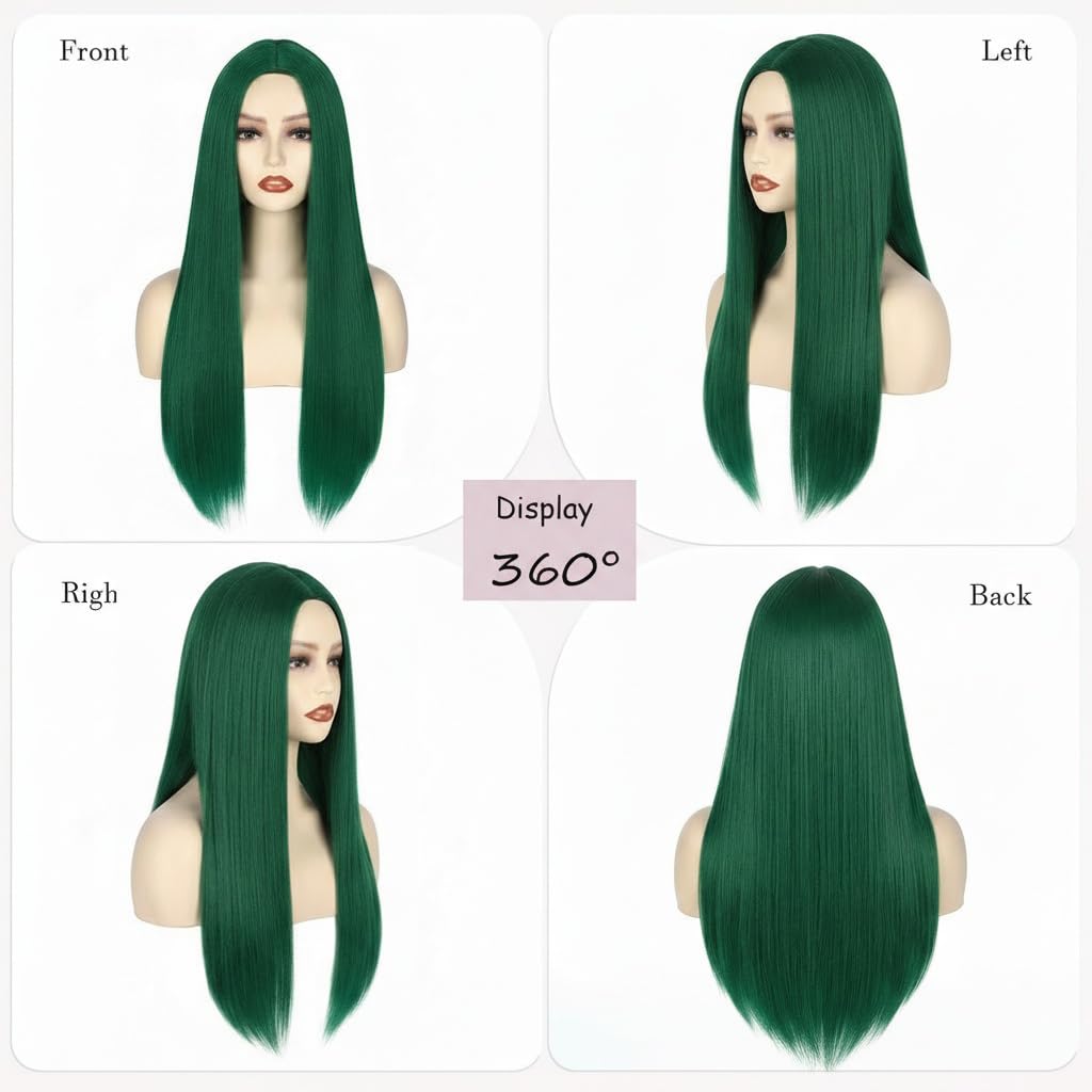 Green Wigs for Women Long Straight Red Wig Middle Part Synthetic Cosplay Wig No Lace Nature Looking Girls Red Costume Full Wigs