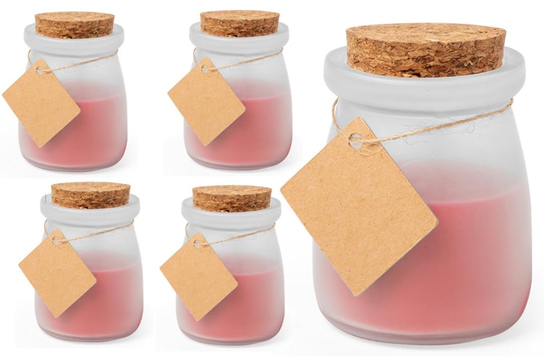 LOTE 50 Velas Aromáticas Vainilla color Rojo DETALLE BODAS con Etiqueta para poner Nombre y Fecha Enlace DETALLE BODAS invitados 50 u. (ROJO)