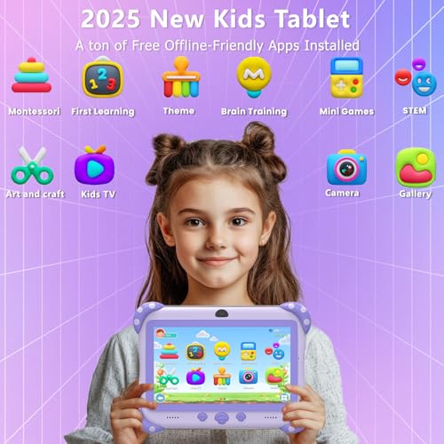 Image of YINOCHE Kids Tablet 7 inch Toddler Tablet for Kids WiFi Tablets 32G Android Dual Camera Parental Controls with Kids Offline App Pre-Installed YouTube Netflix (Purple)