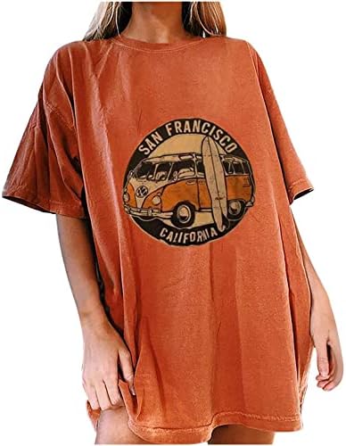 SobeiKre San Francisco - Vintage Oversized T-Shirt for Women Pullover Short Sleeve Shirt Drop Shoulder Tshirt Baggy Tunic party women Scrub California 1980s SF 80S 1980 Car I99-Orange