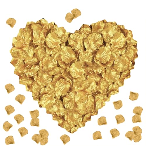 Image of 300PCS Fake Rose Petals for Romantic Night Romantic Festive Atmosphere Creation for Marriage Proposa Wedding Valentine's Day Decoration Party Activities (Gold)