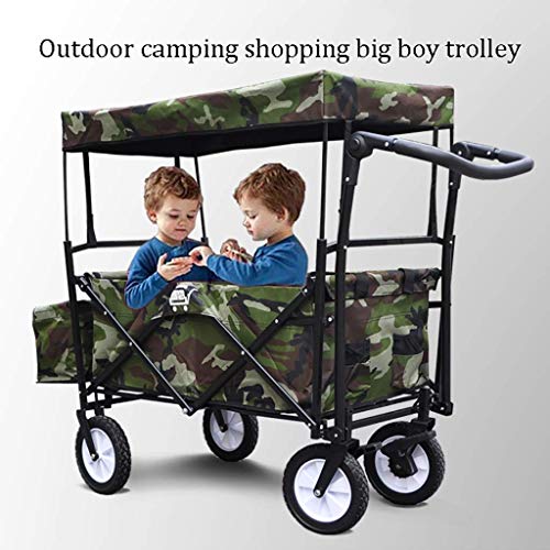 Carrito plegable para jardín con toldo, resistente, capacidad de carga 80 kg, color verde oscuro miniatura 4