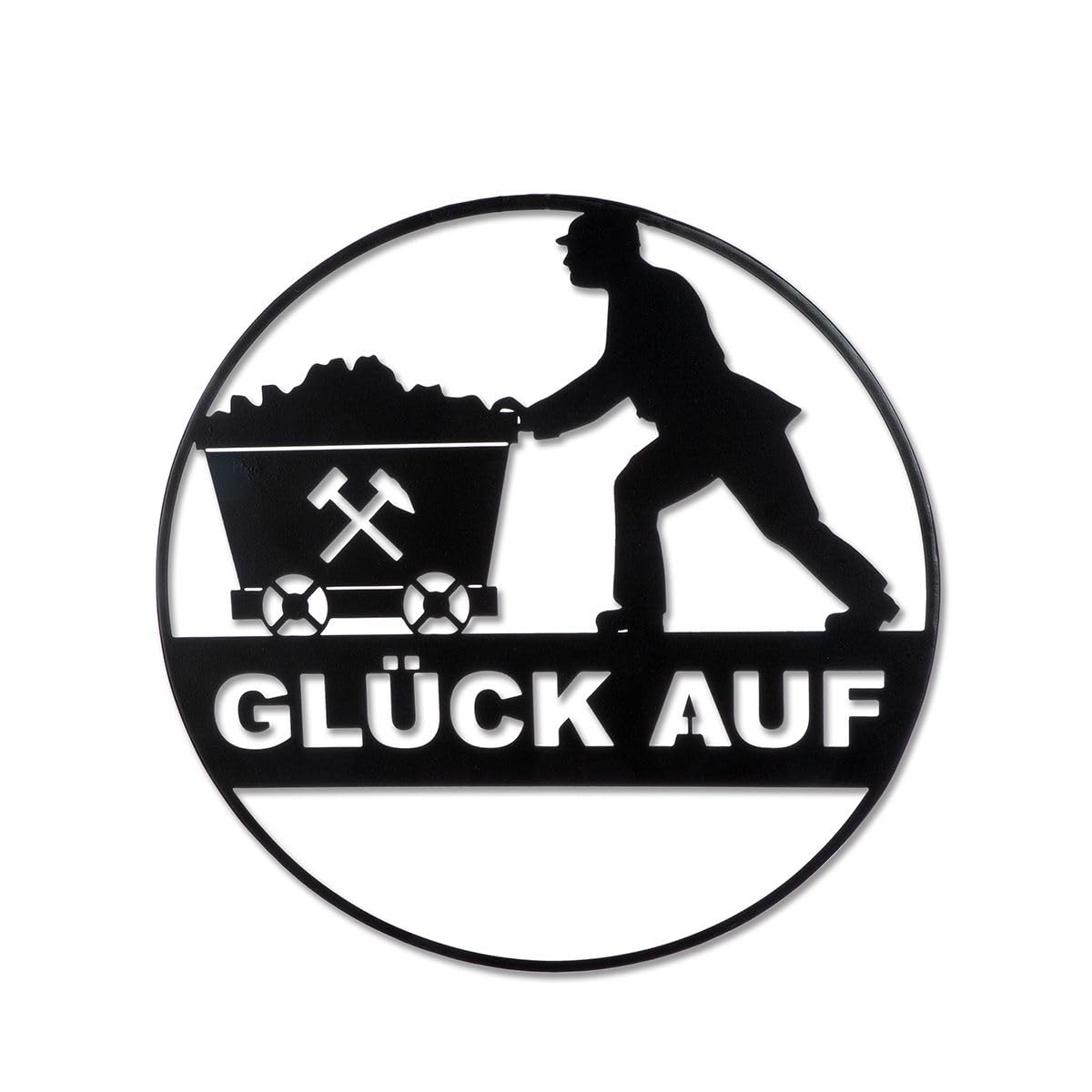MF Metall-Wandrelief Glück Auf, Bergbau-Motiv, 40 cm Durchmesser, Schwarz
