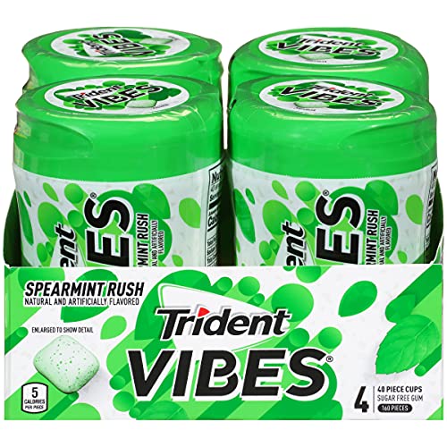 Trident Vibes Spearmint Rush Sugar Free Gum, 4 Bottles of 40 Pieces (160 Total Pieces)