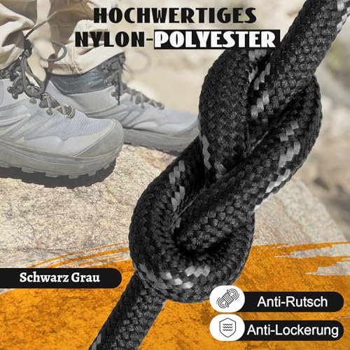 Puzeam 2 Paar - Stiefel Schnürsenkel Rund [4.5mm], reißfeste Schuhbänder für Wanderschuhe, Arbeitsschuhe, Wanderstiefel, Damen & Herren Ersatz Schnürsenkel Schwarz Grau 120