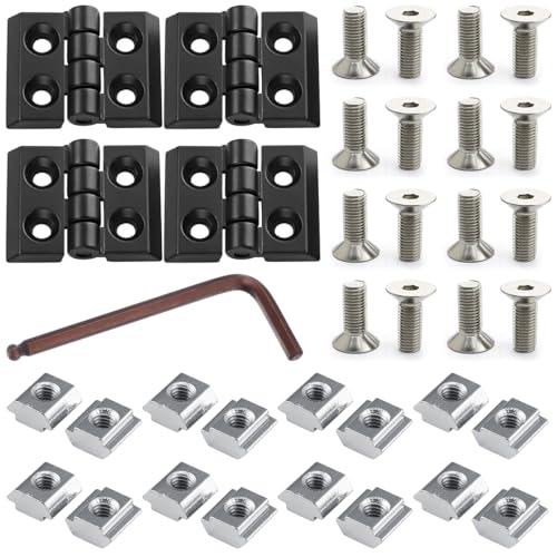 Bangbobi - Cerniera Pieghevole in 4 Parti per Profilo in Alluminio 2020, Cerniera Flessibile in Lega di Zinco, incl. Tassello Scorrevole e Viti